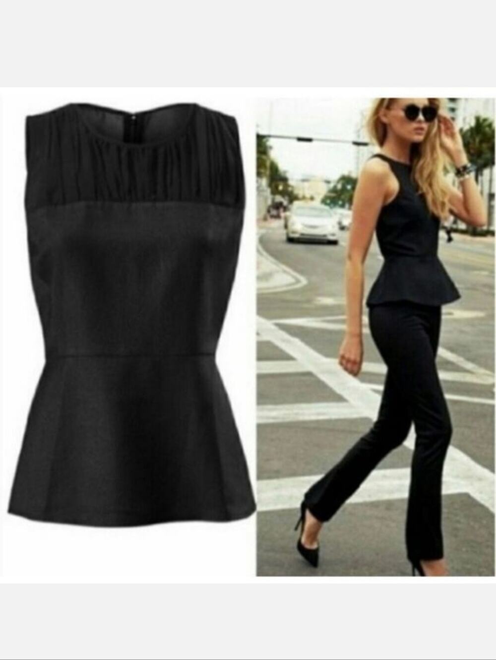 CABI Black Snakeskin Print Bustier Peplum Sleeveless Blouse Size 2